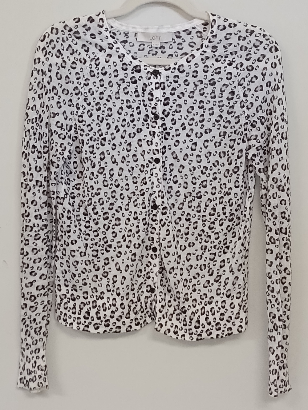 LOFT Leopard Animal Print Semi Sheer Lightweight Button Up Cardigan Sweater M